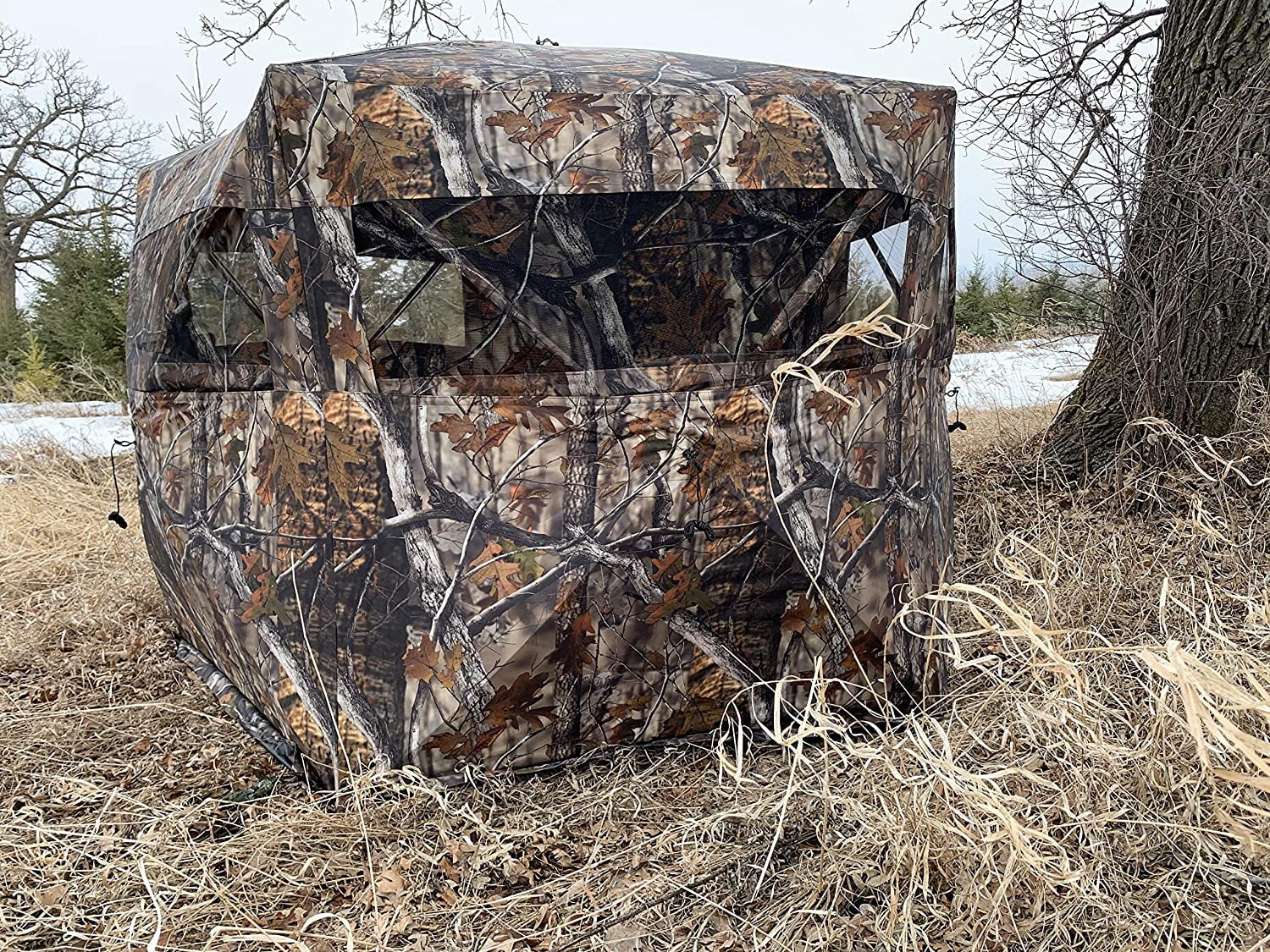 THUNDERBAY Gobbler Lodge 5-Side Hunting Blind 4 Person Ground Blind for Deer Hunting 300D Camouflage Pop up Quick Set Deer Blind