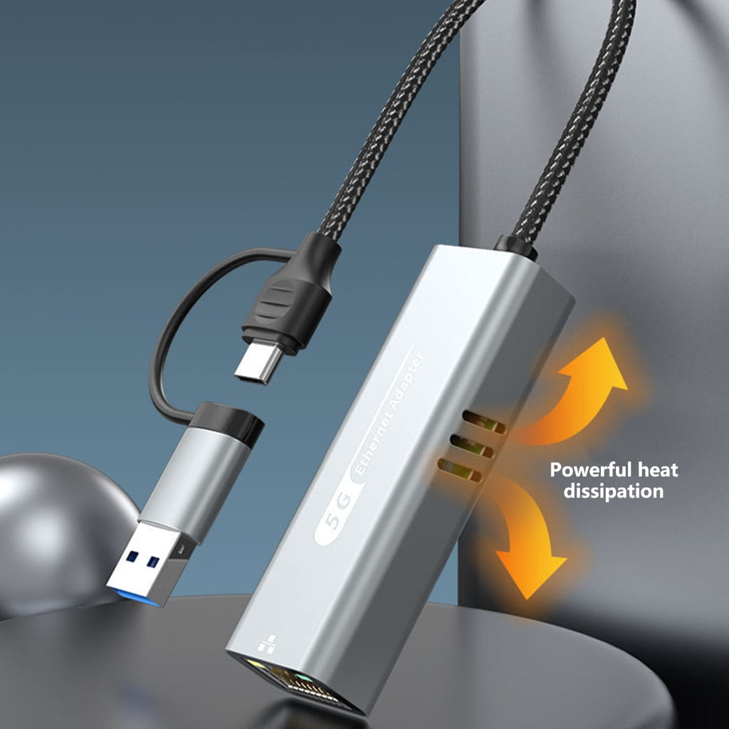 Aluminum USB Type C to RJ45 Adapter 5000Mbps Ethernet for Laptops and Tablets