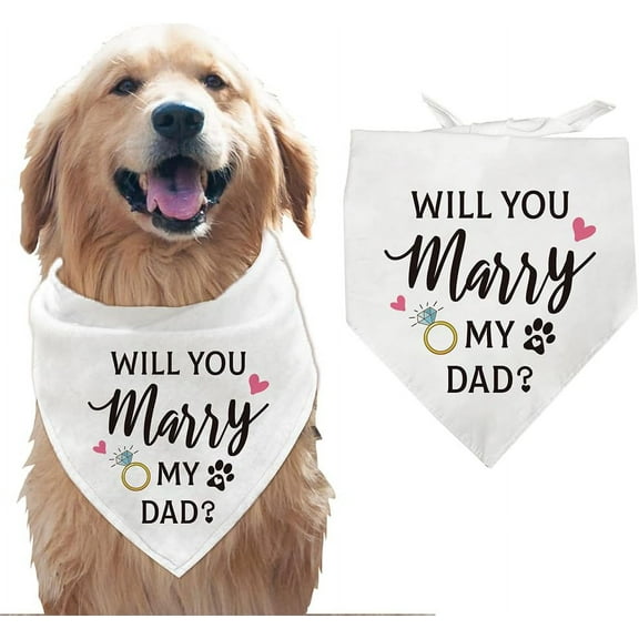 1 Pc Wedding Dog Bandana Adjustable Engagement Wedding Theme Pet's Kerchief with Will You Marry My Dad Words Washable Cotton Cat Scarf Bibs