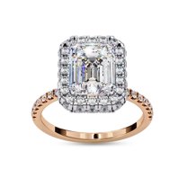 AFFY Halo Engagement Rings for Women |Center 8.5X6.5MM Emerald Cut Lab Created Moissanite Solitaire Promise Rings for Her in 10K Solid Rose Gold, Ring Size 6