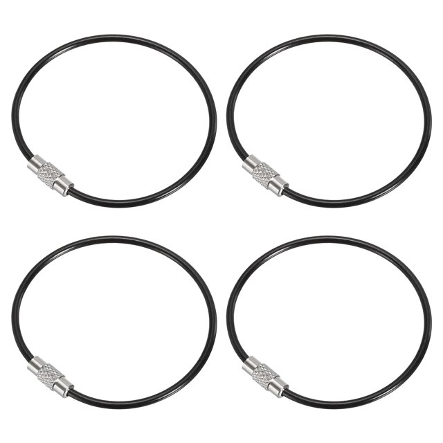 Unique Bargains 6 Inch Wire Keychain Cable Stainless Steel Key Ring Loop, Black 4 Pack