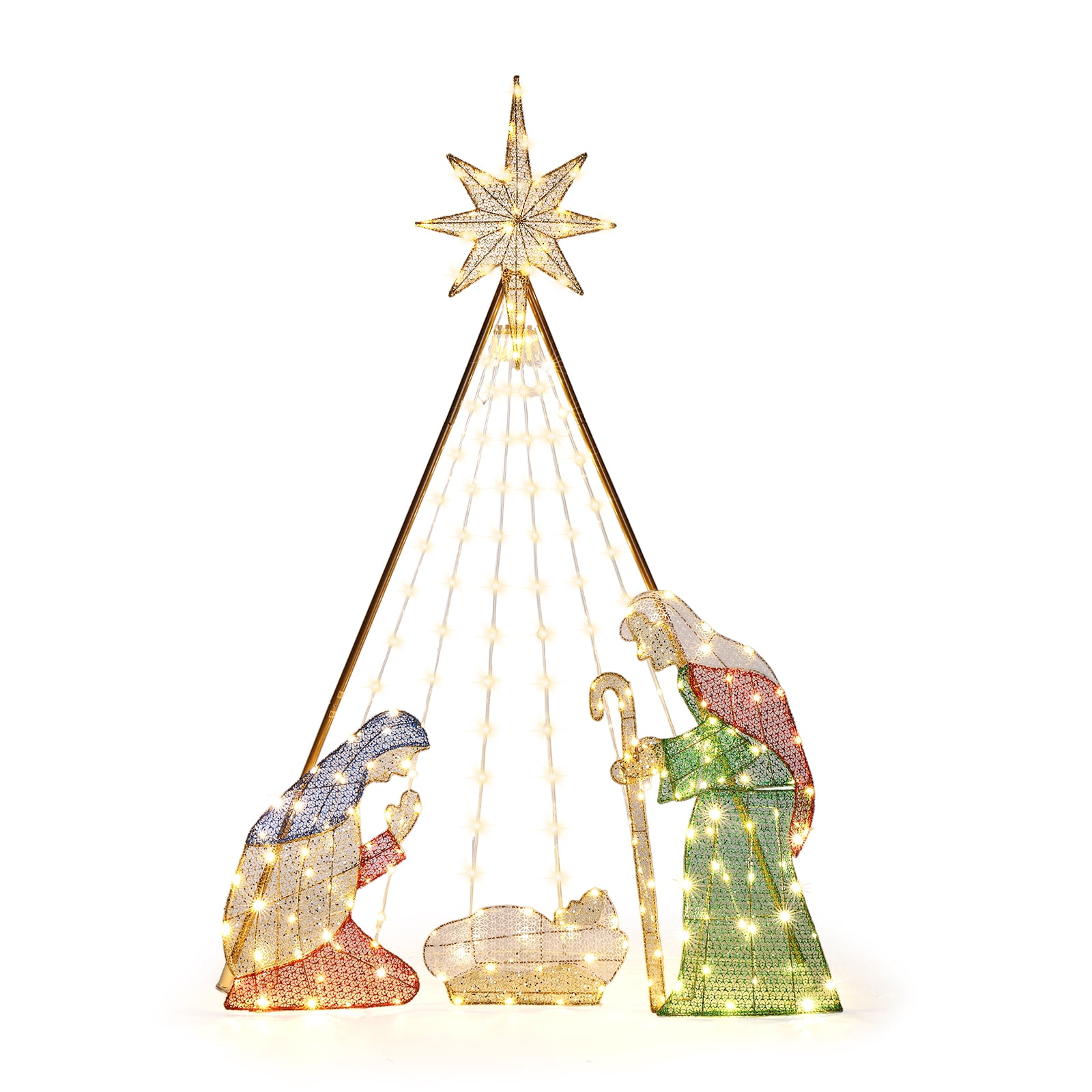 Astoutdoor Nativity Scene Garden Decoration with 220 LED Lights, Green, 47.83 x 11.81 x 72.83 in
