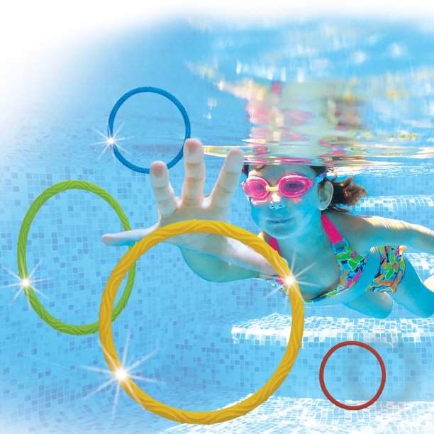 Play Day Swim Training Toys Colorful Sparkle Dive Ring Set, 6Piece