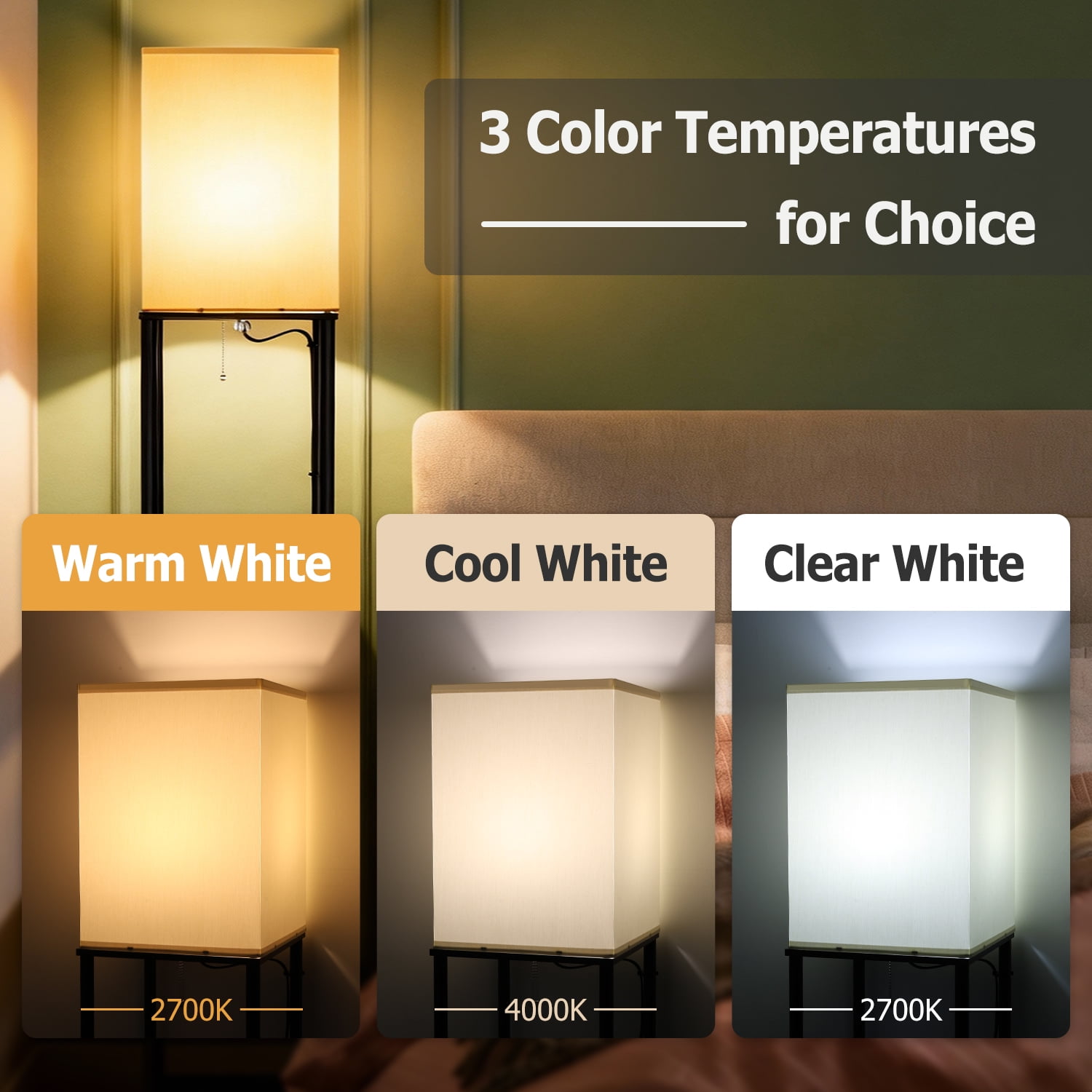 Coliware 63" Black Floor Lamp with Shelves, 3-Tier Wood Modern Standing Lamp with 3 Adjustable Color Temperature, Corner Display Bookshelf for Living Room Bedroom, LED
