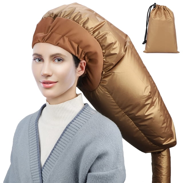 Segbeauty Hair Dryer Bonnet, Extra Large Deep Conditioning Cap Attachment, Upgraded Adjustable Drying Heat Cap Hooded with Elastic Strap for Fast Drying Curly Hair Styling Nursing Oil Treat-Ment Gold