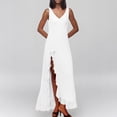 thumbnail image 2 of Vestido largo sexy sin mangas con cuello en V y volantes en el bajo para mujer - Vestido de cóctel con abertura alta en la espalda, corte ajustado, tejido elástico, tallas S-L, 2 of 5