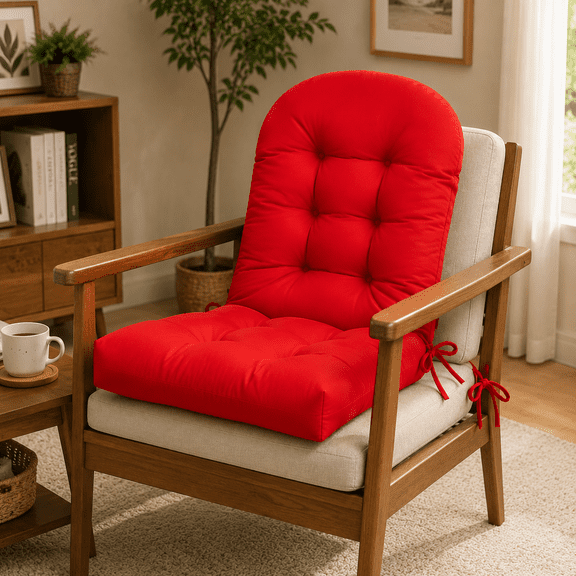 Breathable Patio Cushion, Red 44x19x4in Fleece Waterproof Design Breathable Patio Cushion, High Back Rocking Chair Pad Breathable Patio Cushion, Ergonomic Cushion for Outdoor Indoor Hammock.