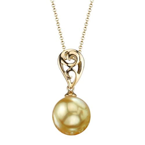 Radiance Pearl 18k Yellow Gold Golden South Sea Pearl Pendant (9-10mm, 10-11 mm) by Overstock