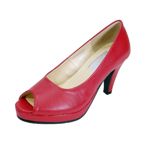 wide width red chunky heels