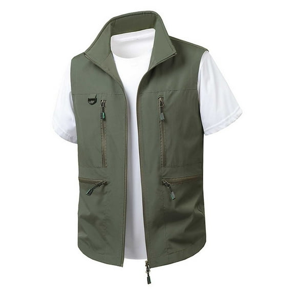 Men's Spring/Summer Casual Collar Cargo Vest - Nylon Multi-Pocket Outdoor Coat