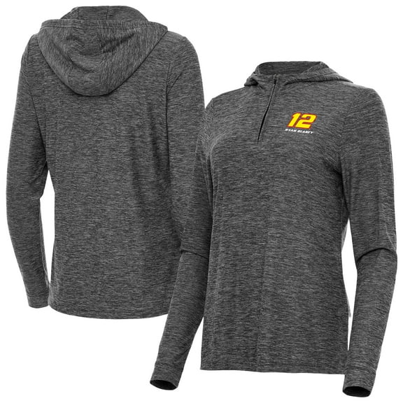 Women's-Antigua  Heather Black Ryan Blaney Daybreak Quarter-Zip Pullover Hoodie