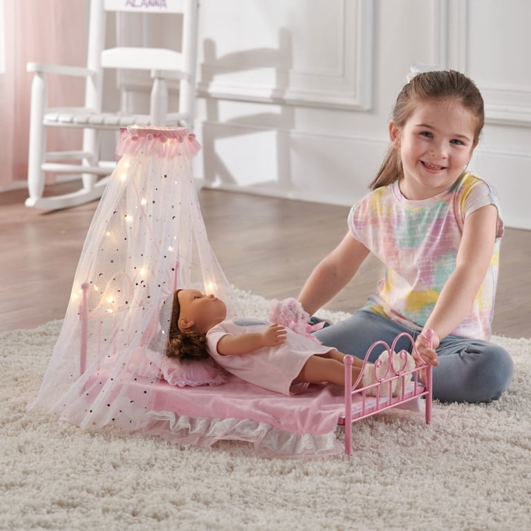 Badger Basket Starlights Metal Canopy Doll Bed, Pink photo 2