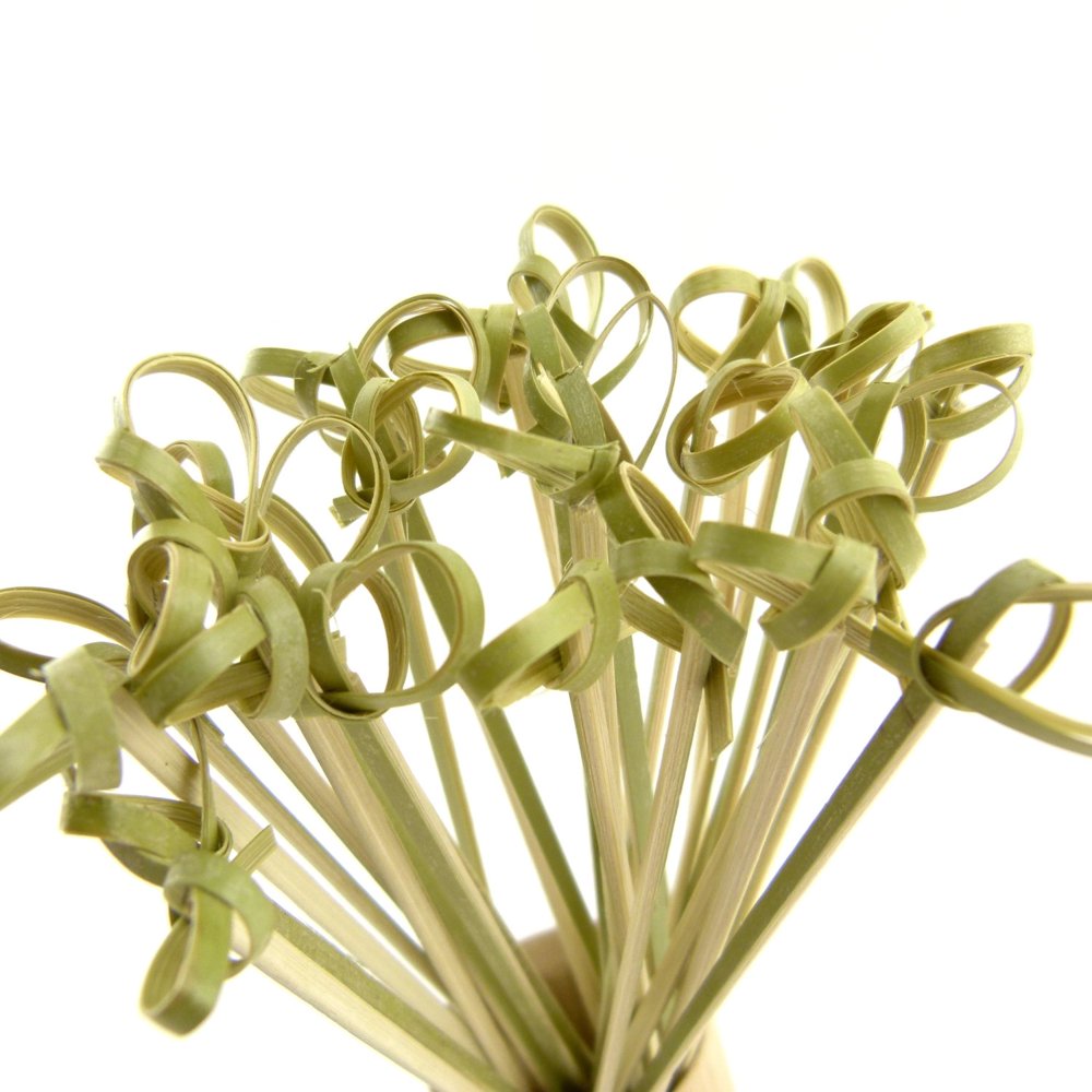 BambooMN 4.5" Bamboo Green Knotted Knot Skewers Picks for Cocktails and
