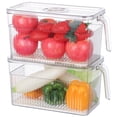 thumbnail image 1 of 2 PCS Produce Saver Containers, 1.6-Gallon Fridge Food Storage Container, Fruits Vegetables Fresh Keeper with Lid and Handle, Stackable Refrigerator Organizer with Time Dial and Drain Tray, 1 of 7