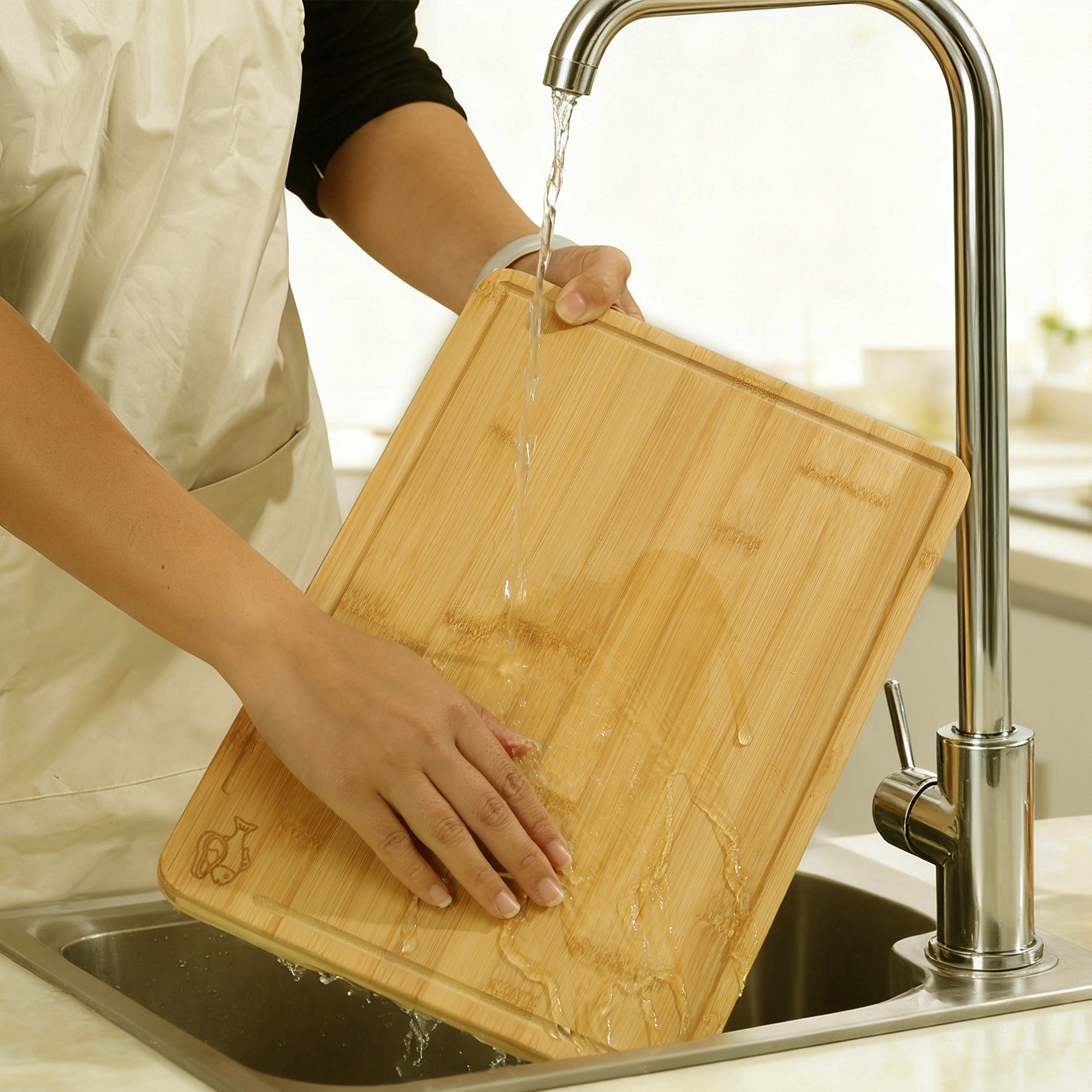 Bamboohomie Bamboo Cutting Board Set of 3 with Stand and Juice Groove, Non-Toxic Chopping Boards for Kitchen, Natural