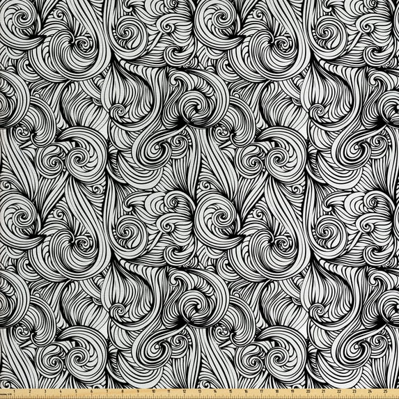 Abstract Sofa Upholstery Fabric by the Yard, Hand Drawn Style Doodle Hair Like Curlicue Waves Repetition, Decorative Fabric for DIY and Home Accents, Charcoal Grey Pale Grey by Ambesonne