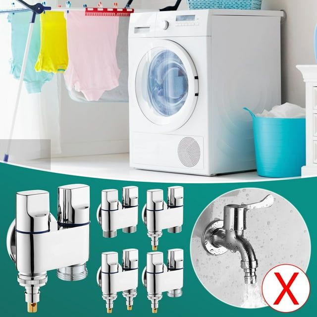 Válvula de ángulo de salida doble, conector de grifo de rosca de 4 puntos para inodoro, bidé, ducha, lavadora, accesorios de baño con manija de aleación engrosada, parada automática de agua, diseño