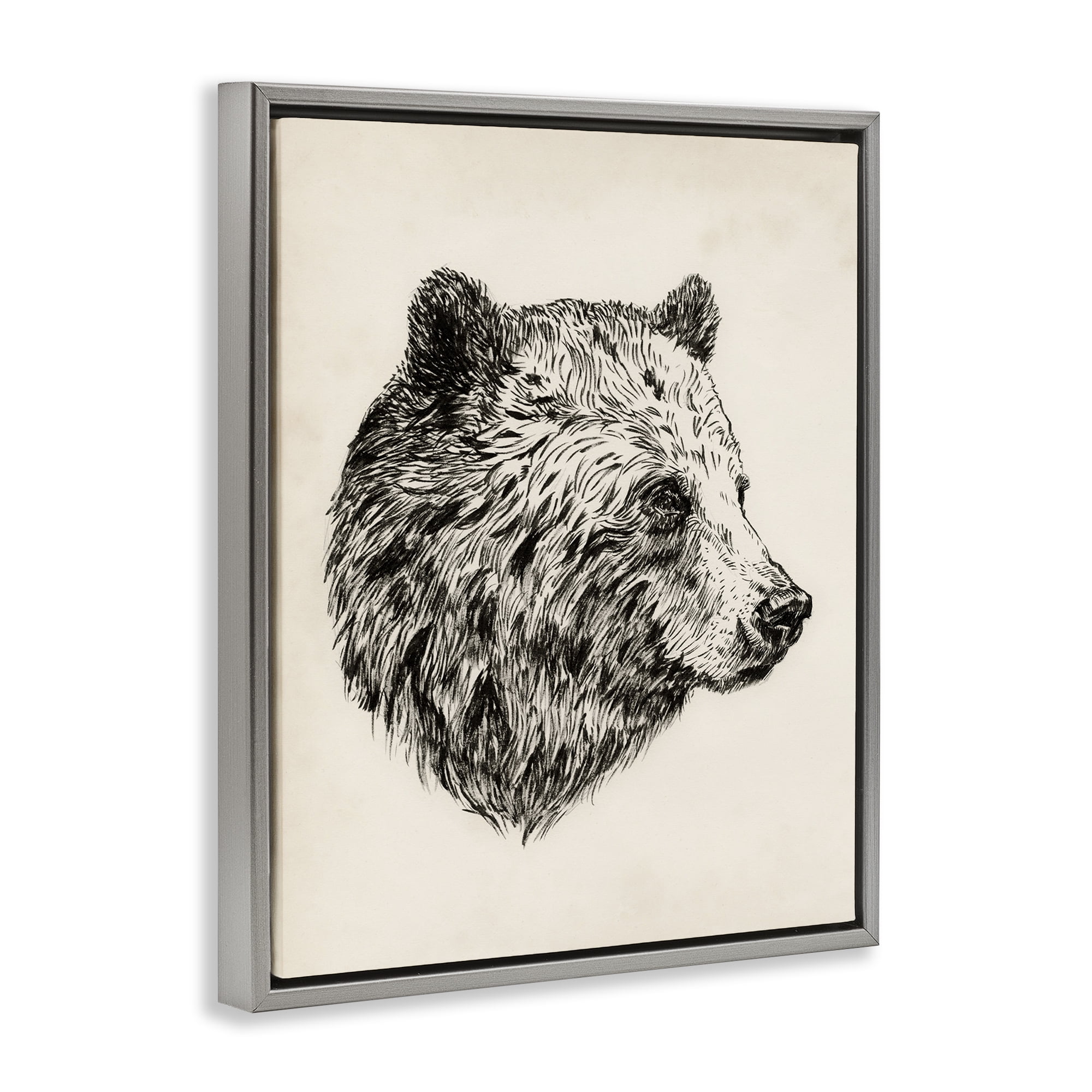 Stupell Industries Rustic Bear Drawing Animals & Insects Drawing Gray Floater Framed Canvas Art Print Wall Art, 25 x 31