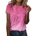 thumbnail image 3 of Tshirts for Women Ladies Fashion Print Casual Point Sleeve Crew Neck Tee Top Tees for Women Pink M, 3 of 5