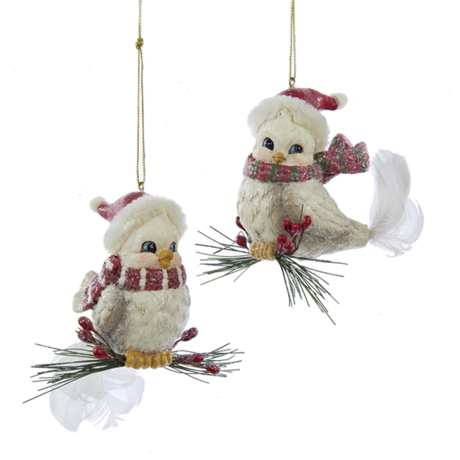 Kurt Adler 2.75&quot; Bird on Pine Branch with Berries Christmas Ornament - White/Red - Walmart.com