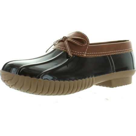 

Axny Dylan-10 Women s Two Tone Bow Accents Slip-On Rain Loafer Flat Duck Shoes Brown 8