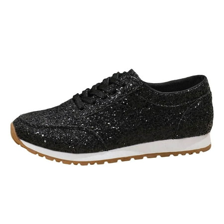 QYZEU Comfortable White Sneakers for Women Womens Shoes Casual Slip on Boots Women s Fashion Casual Lace Up Sport Shoes Sneakers Glitter Breathable Ladies Running Shoes Black 37