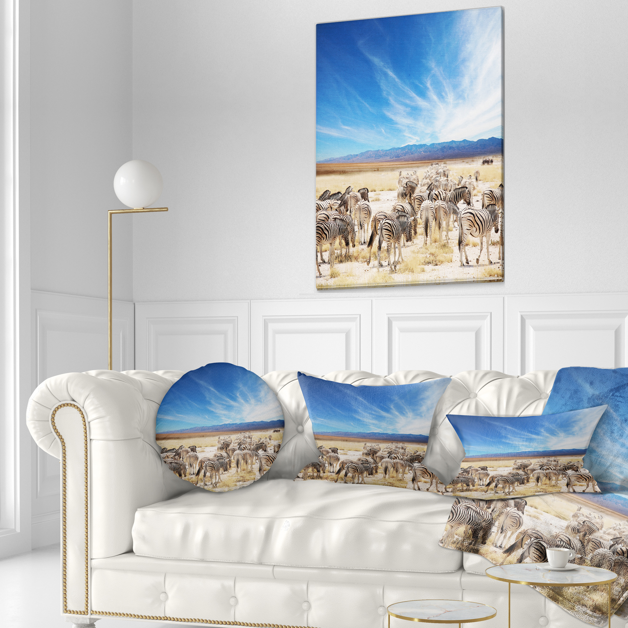Designart Herd of Zebras under Blue Sky - African Throw Pillow - 12x20