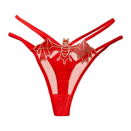 Fulorrnie Women s Bat Embroidered Thong Underwear Crisscross Straps Seamless Panties Lingerie Briefs Nylon Spandex Stretch Fit No Show Delicate Design  Red  One Size
