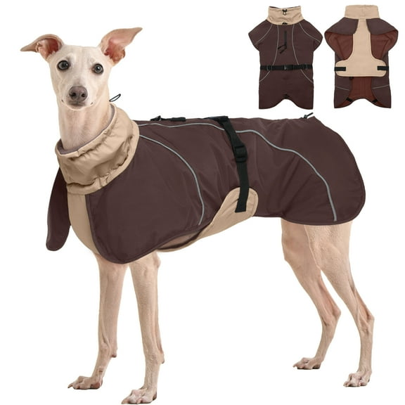 Kuoser Dog Coat Reflective Windproof Dog Outdoor Jacket for Cold Weather, Khaki, L