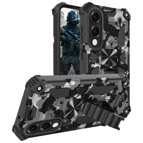 CCSmall Camouflage Case for Samsung Galaxy S25 Edge with Kickstand for Men, Military Grade Shockproof Protective Phone Cover Built-in Stand Case for Samsung S25 Edge Camo Black