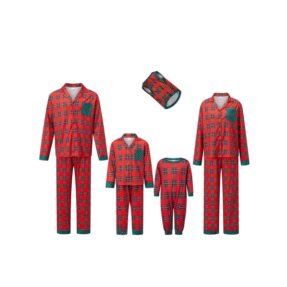 RUINIXCW Family Matching Christmas Plaid Pajama Set Button-Up Sleepwear for Adults Kids Baby Pet Outfit for Holiday Party