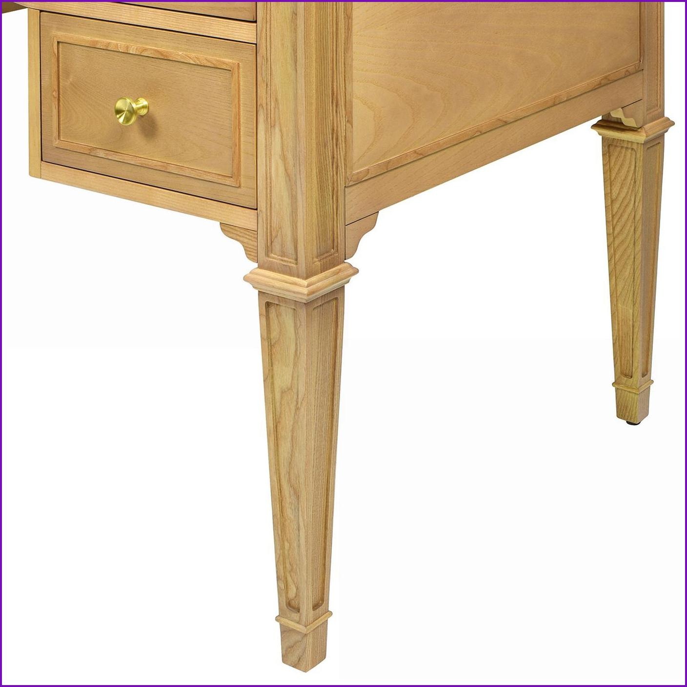 Desks, 5-Drawer Executive Desk with Gold Accents Natural Brown Wood | Brown | Solid Wood+MDF