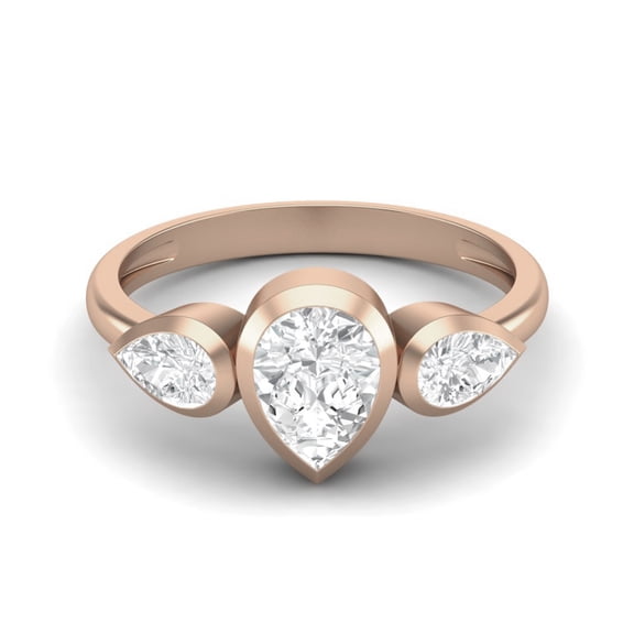 Mooneye 1.25 Ct Pear Moissanite Diamond 925 Sterling Silver Rose Vermeil Trio Stone Women Gift Ring