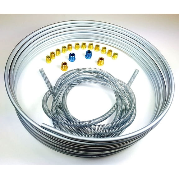 The Stop Shop Brake Line Kit - 25' of 1/4" Coil/Roll with Fittings and 8' of Spring Guard