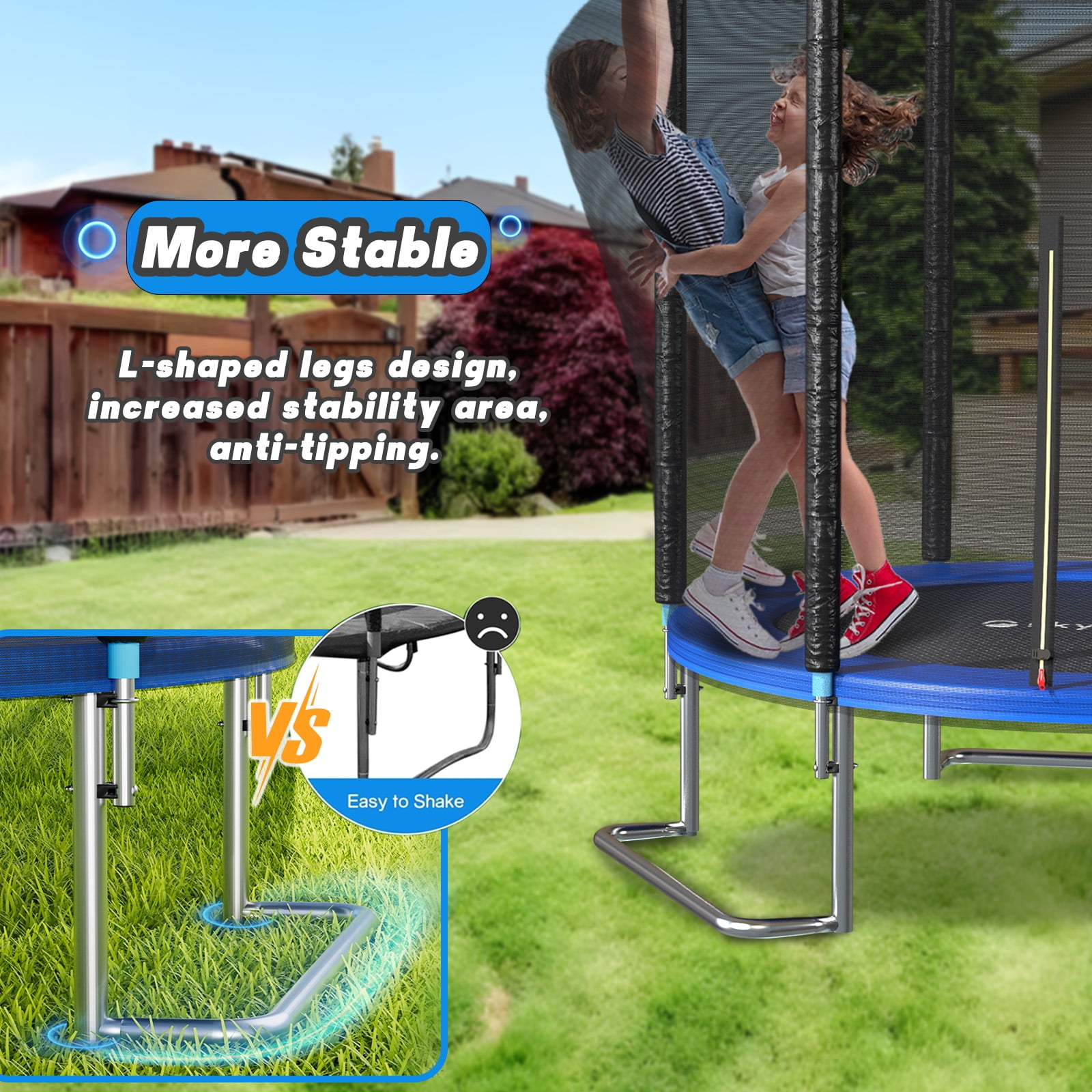 SkyBound 8 FT  Trampoline with Enclosure - Recreational Trampolines with  L-Shaped Legs for Extra Stability - Outdoor Trampoline for Kids and Adults