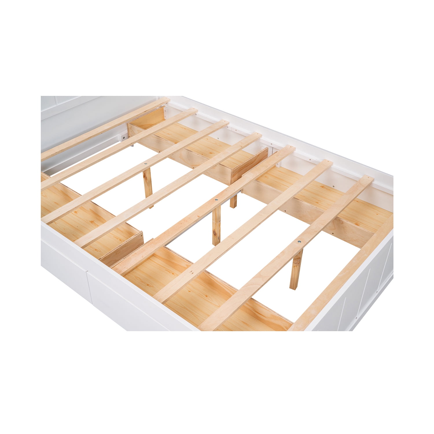 Kepooman Full Size Platform Bed Wood Bed Frame with Drawers and Storage Shelves, White Kepooman Full Size Platform Bed Wood Bed Frame with Drawers and Storage Shelves, White