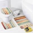 thumbnail image 4 of 4Pcs Shower Curtain Set with Rugs Bath Mat U-Shaped Floor Mat Toilet Lid Oval Rug Multicolored Line Of Stripes Waterproof Shower Curtain Multicolor Stripes for Bathroom Decor Set, 4 of 8