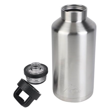 Ozark Trail 64 oz Chug Lid, Double-Wall Vacuum Insulated Stainless Steel Water Bottle, Silver, Keeps Drinks Hot & Cold