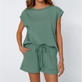 thumbnail image 2 of Lumtrix Two Piece Sets Women Summer Crew Neck Lounge Short Sets Cap Sleeve Drawstring Vacation Outfits With Pocket Dark Green XL, 2 of 5