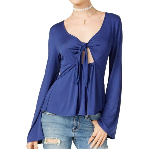 American Rag Womens Tie Front Knit Blouse, Blue, Juniors, Small