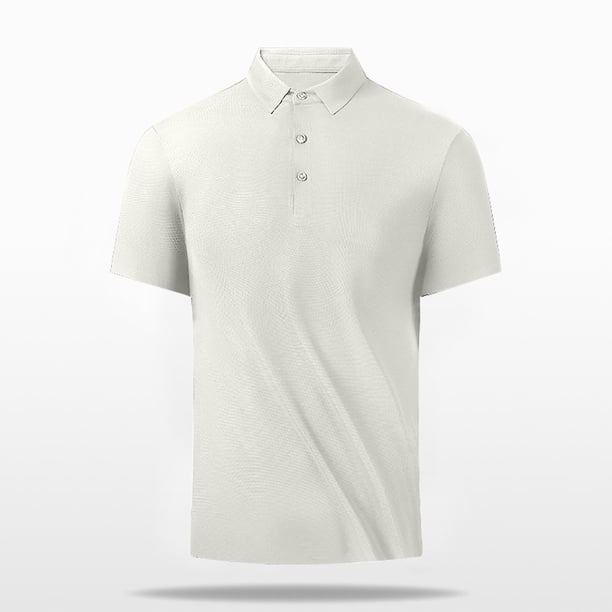 Playera Elvqul de Hombre Beige Casuales Manga Corta Deportivas Botones sin Estampado Solapa