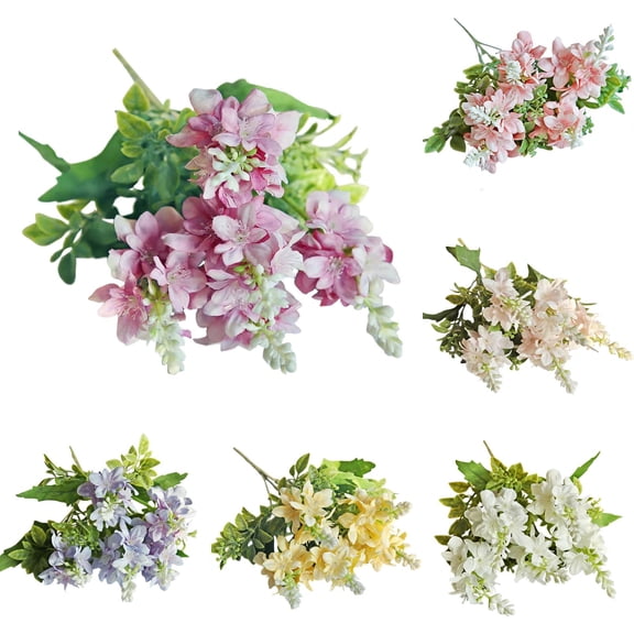 6pcs Artificial Wisteria Flower Bouquet, 12.6-inch White Wisteria, Realistic Indoor Decor for Home, Office, and Centerpieces, 6 Colors