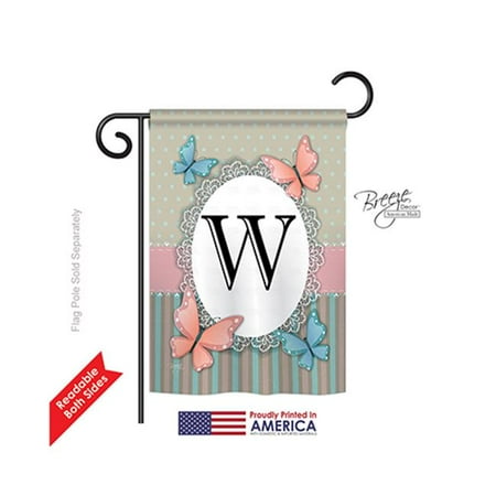 Breeze Decor 80153 Butterflies W Monogram 2-Sided Impression Garden Flag - 13 x 18.5 in.