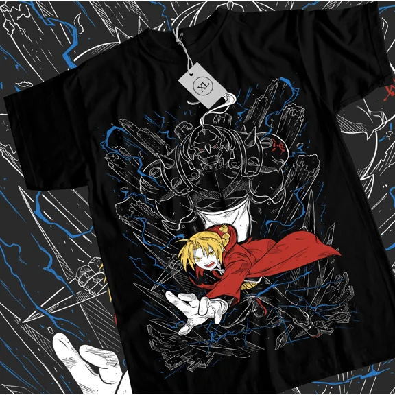 RARE Fullmetal Alchemist T-Shirt Brotherhood Alphonse Elric Anime Black Tee All Size