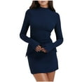 thumbnail image 3 of Sentmoon Plus Size Dress with Pockets Long Sleeve Crew Neck Plus Size Wedding Guest Dress Solid Color Slim Stretchy Womens Fall Dresses Casual for Winter Wedding Guest XL, 3 of 10