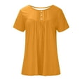 thumbnail image 6 of Giftesty Going Out Tops for Women Women's Summer Solid Round Neck Button Pleated Short Sleeve Tops, 6 of 7