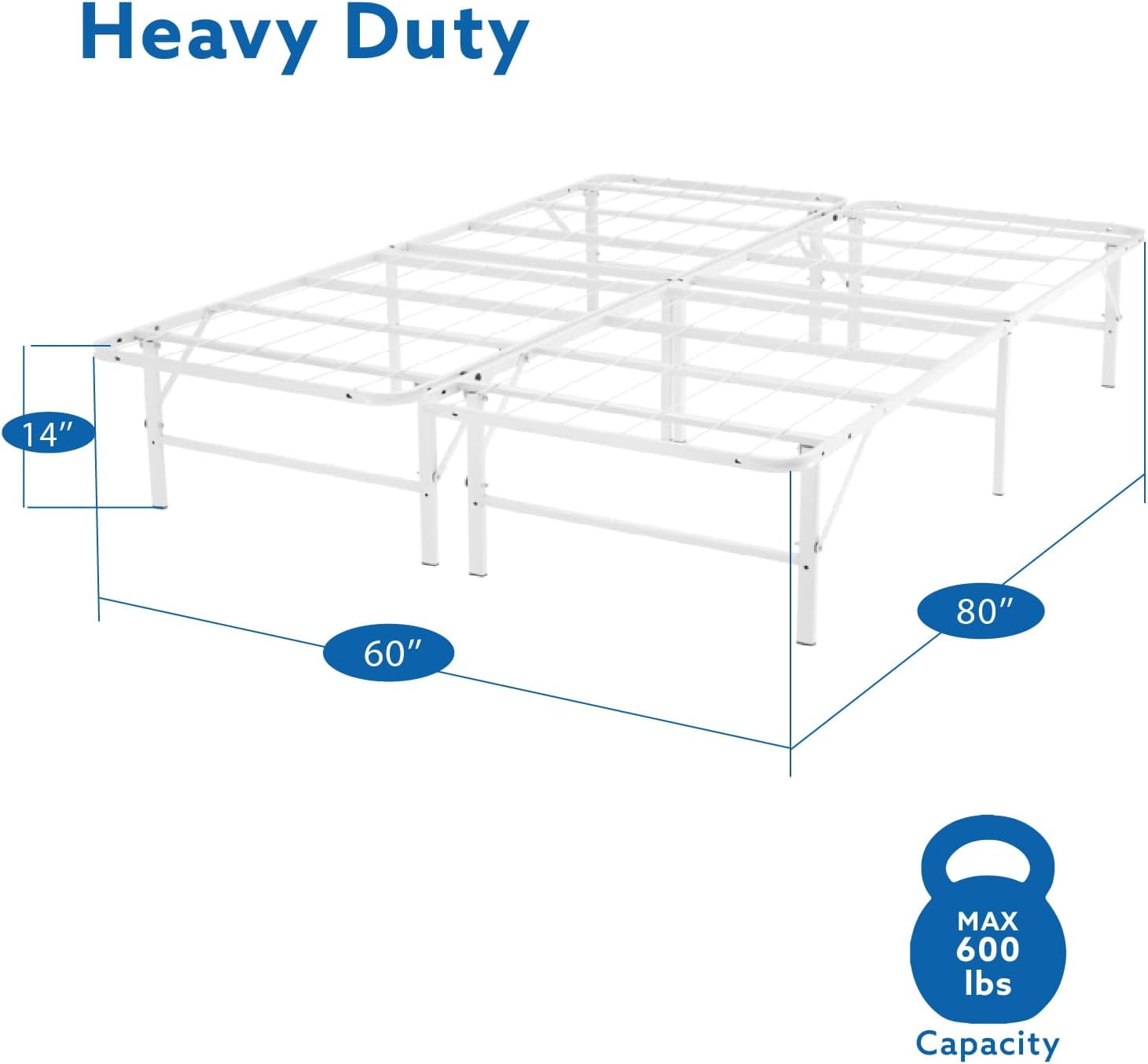 IdealBase 14" Foldable Queen Bed Frame – Heavy Duty Metal Platform, Box Spring Replacement