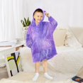 thumbnail image 6 of Wearable Blanket with Sleeves and Pocket Oversized Hooded Sweatshirt 3-14 YR Purple Background with White Line S, 6 of 7