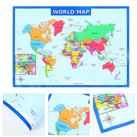 IDEANATEGRATE 2Set Child Map World Map Poster for Wall Multi Colored Rectangular for Early Education 19.65X13.76in