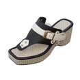 thumbnail image 3 of Gpaecead Women Wedge Thong Sandals Square Toe Woven Fabric Studded Straps Cushioned Plus Size Spring Summer Beach Bohemian Shoes,Black, 3 of 8